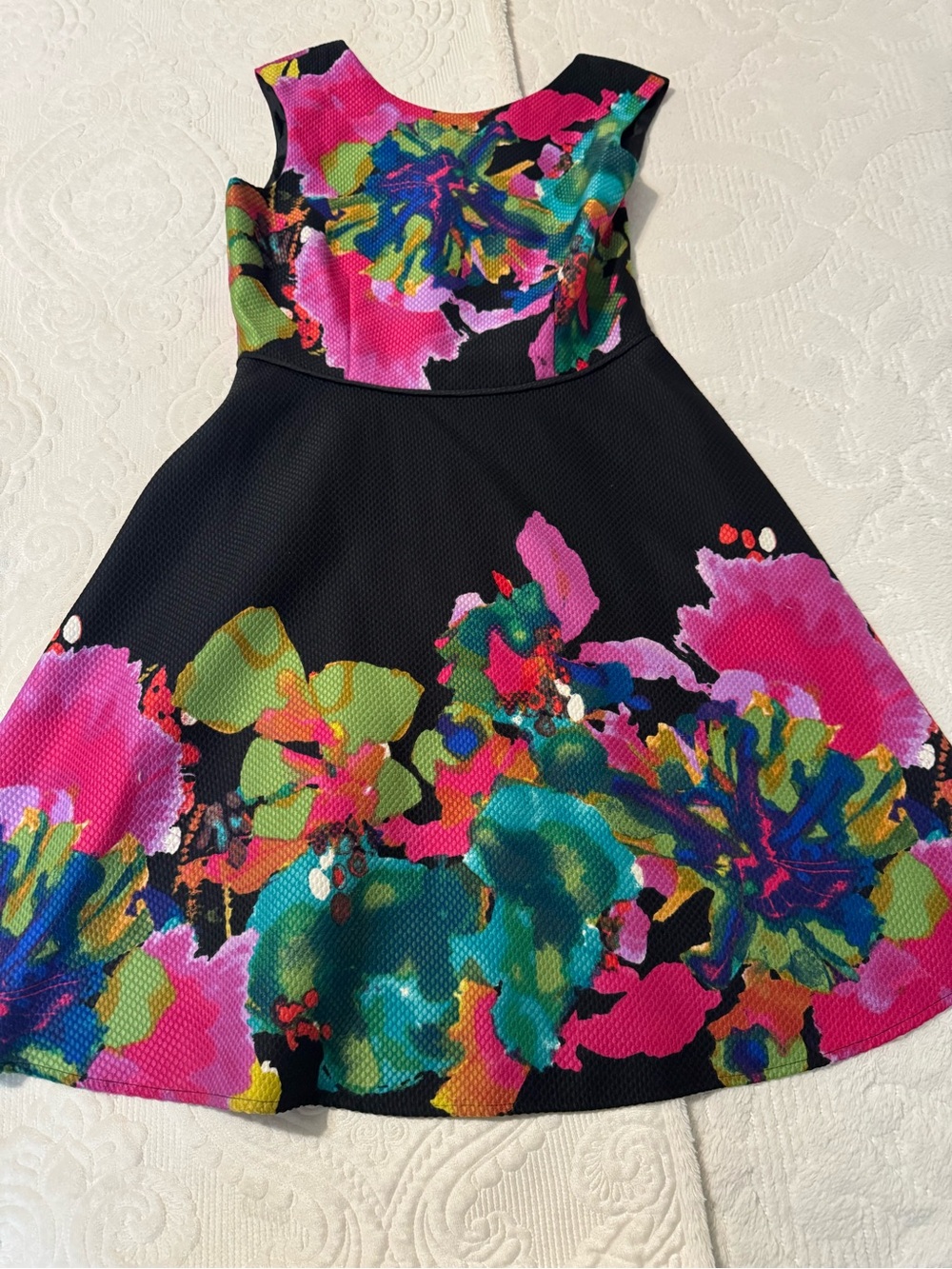 Womens Floral TARAHI Fit & Flare Dress - Black with Bright Multi Floral -Size 12